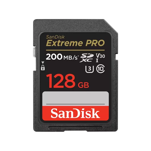 SANDISK 121596, SDXC EXTREME PRO KÁRTYA 128GB, 200/90 MB/s , UHS-I, Class 10, U3, V30