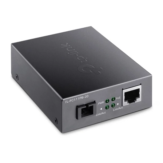 TP-LINK Optikai Media Konverter WDM 100(réz POE)-100FX(SC) Single mód, TL-FC111PB-20
