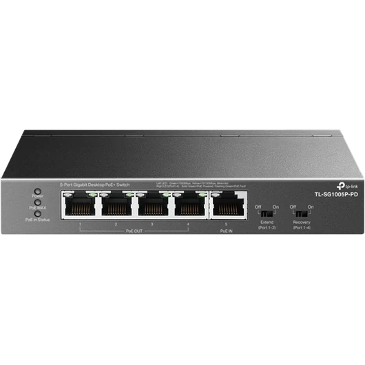 TP-LINK Switch 5x1000Mbps(1xPOE++/4xPOE+) Fémházas, TL-SG1005P-PD