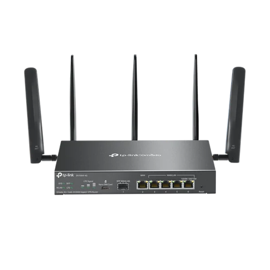 TP-LINK Vezetékes Omada AX3000 VPN Router 1xWAN(1000Mbps) + 4xLAN(1000Mbps) + 1xSFP + 1xSIM, ER706W-4G