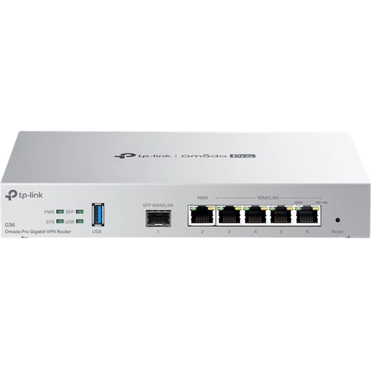 TP-LINK Vezetékes VPN Router 1xSFP/WAN + 1xWAN(1000Mbps) + 4xLAN(1000Mbps) + 1xUSB Omada Pro, G36