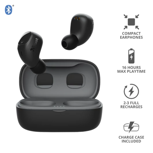 TRUST Bluetooth vezetékmentes fülhallgató 23555 (Nika Compact Bluetooth Wireless Earphones - black)