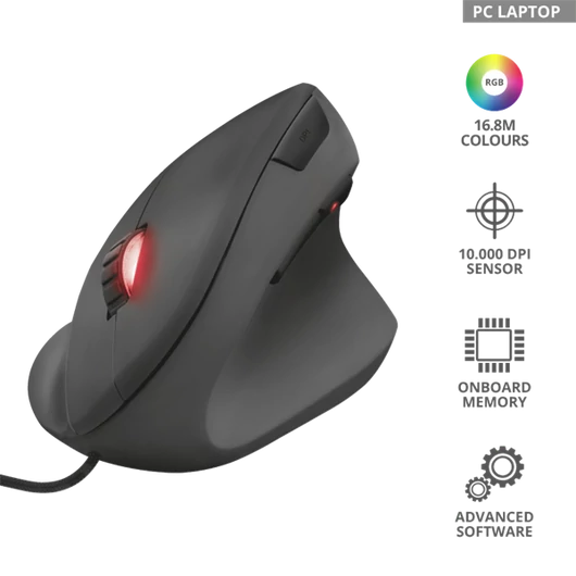 TRUST Gaming Vezetékes Függőleges egér 22991, GXT 144 Rexx Ergonomic Vertical Gaming Mouse