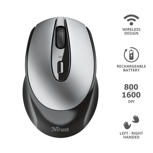 TRUST Vezeték nélküli tölthető egér 23809 (Zaya Rechargeable Wireless Mouse - black)