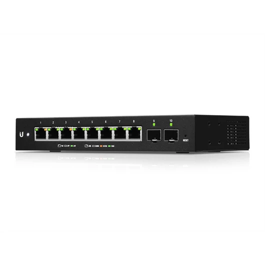 UBiQUiTi EdgeSwitch 8x1000Mbps (POE) + 2x1000Mbps SFP, Falra Rögzíthető, Menedzselhető  - ES-10XP