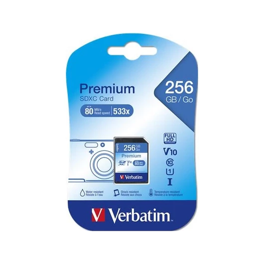 VERBATIM Memóriakártya, SDXC, 256GB, Class 10 UHS-I, 10 MB/sec