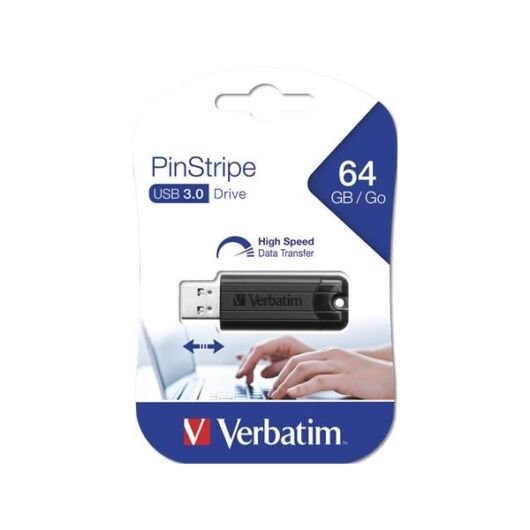 VERBATIM Pendrive, 64GB, USB 3.0, "Pinstripe", fekete