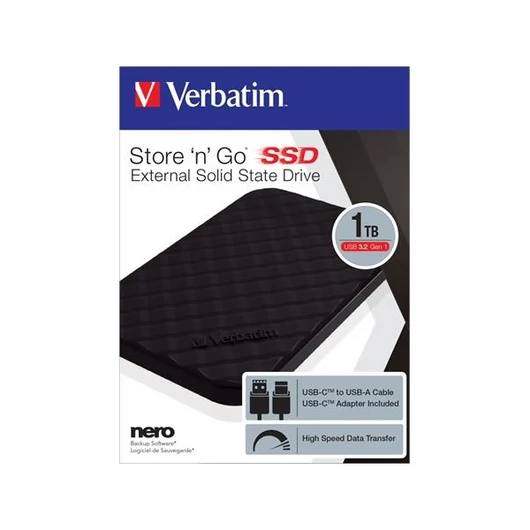 VERBATIM SSD (külső memória), 1TB, USB 3.2, "Storen Go", fekete